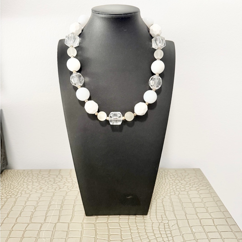 Chunky Collar Necklace Lucite And White Acrylic Beaded Retro Style Spring Summer